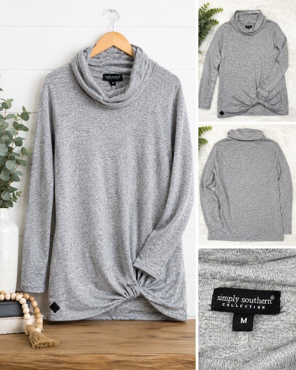Simply Southern Collection Cowl Neck Tunic Sweater Gray Women’s Medium